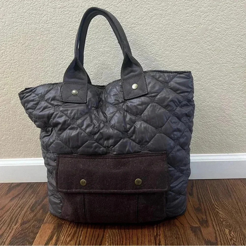 Eddie Bauer Brown Tote Bag Purse Quilted Double Handle Wool.